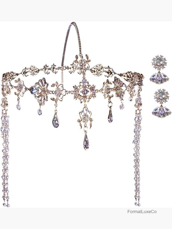 Vintage Crystal Rhinestone Headpiece & Earrings Set Gatsby Wedding Accessory main image 4